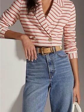 Maeve Striped Blazer Jacket in Cream and Red